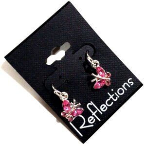 Elegant Silver tone Pink Butterfly Drop Earrings Stylish Women's Fashion Jewelry